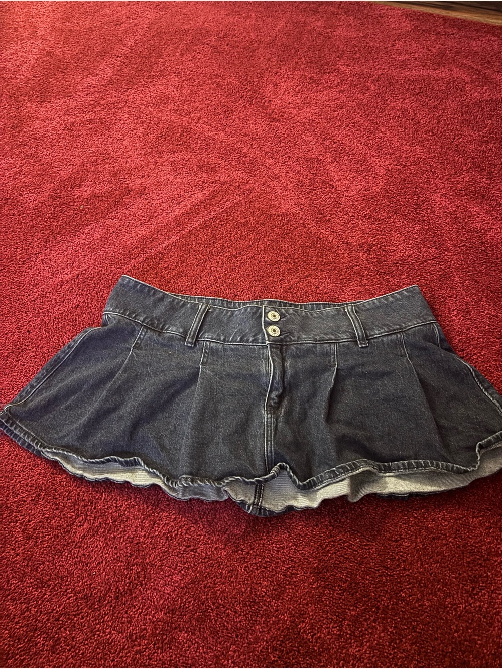 Denim Ruffle Micro Skort - Dark Blue